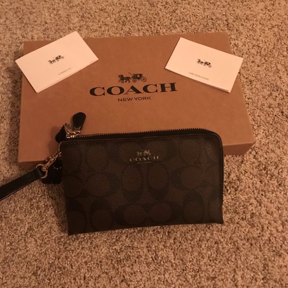 Coach Logo Double Zipper Wristlet Bag - Picture 3 of 7